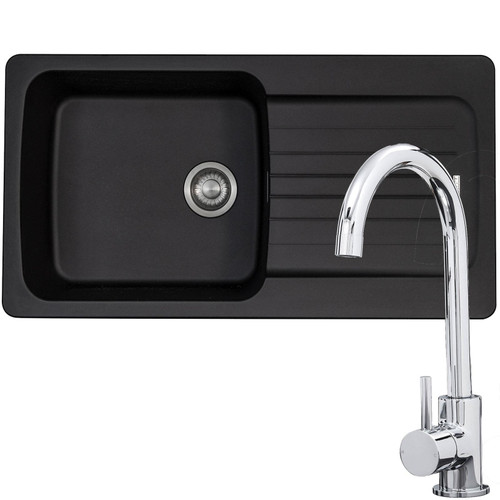 Franke Aveta 1 Bowl Black Tectonite Kitchen Sink & Modern Chrome Mixer Tap