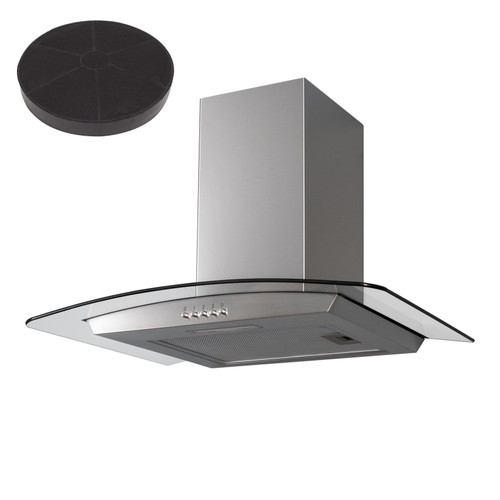 SIA 60cm Stainless Steel Curved Glass Cooker Hood Extractor Fan &Carbon Filter
