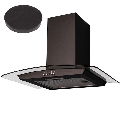 SIA CGH60BL 60cm Curved Glass Black Cooker Hood Extractor Fan and Carbon Filter