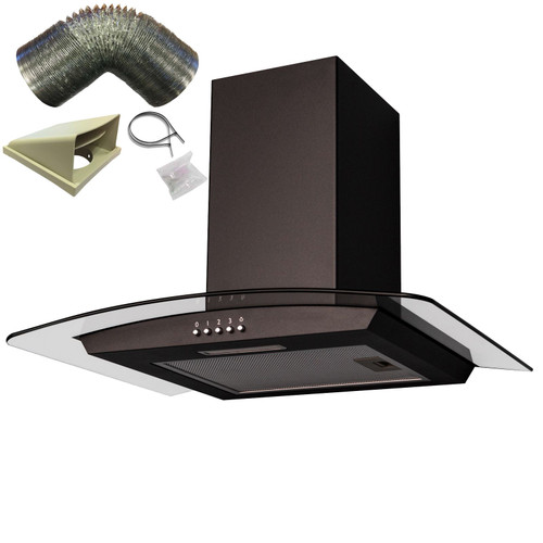SIA CGH70BL 70cm Curved Glass Black LED Cooker Hood Extractor And 3m Ducting Kit