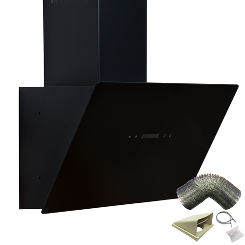 SIA TAG60BL 60cm Black Angled Touch Control Cooker Hood Extractor & 3m Ducting