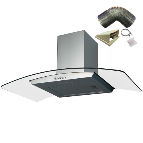 SIA CGH100SS 100cm Stainless Steel Curved Glass Cooker Hood and 3m Ducting Kit