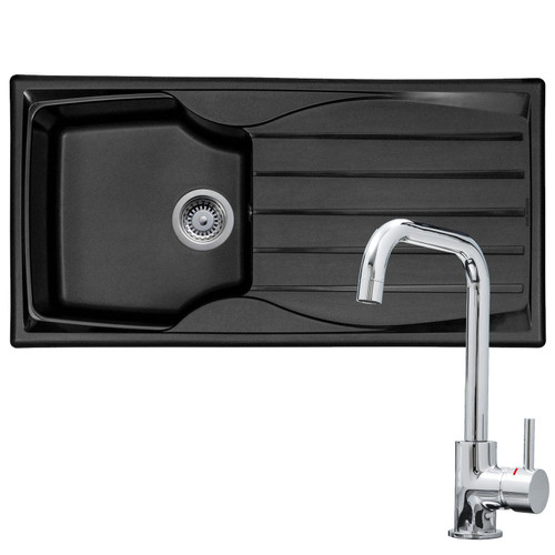 Astracast Sierra 1.0 Bowl Black Rversible Kitchen Sink & KT6CHD Modern Mixer Tap