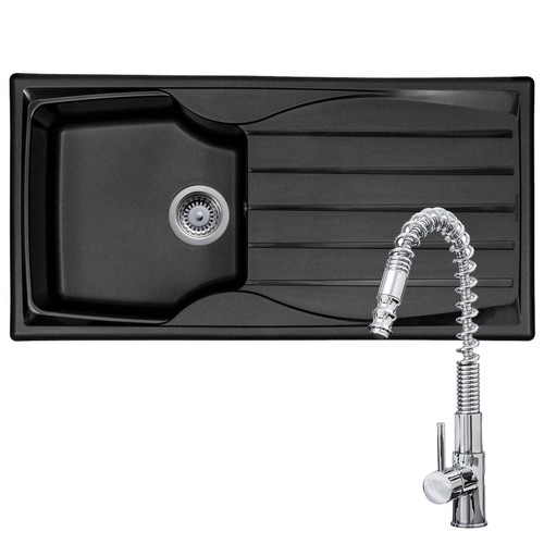 Astracast Sierra 1.0 Bowl Black Reversible Kitchen Sink & KT7 Pull-out Spray Tap