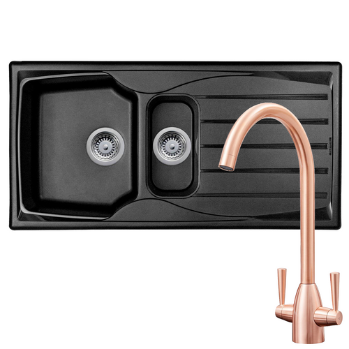 Astracast Sierra 1.5 Bowl Black Reversible Kitchen Sink & KT5CU Dual Lever Tap