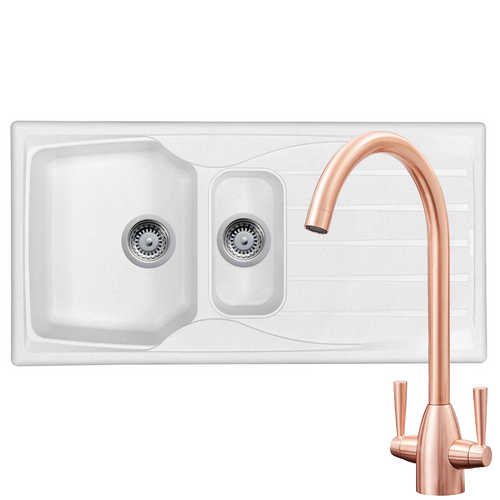 Astracast Sierra 1.5 Bowl White Kitchen Sink & KT5CH Chrome Twin Lever Mixer Tap