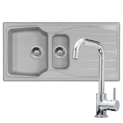 Astracast Sierra 1.5 Bowl Light Grey Kitchen Sink & Chrome U-Shaped Mixer Tap