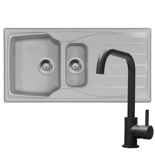 Astracast Sierra 1.5 Bowl Light Grey Kitchen Sink & Black U-Shaped Mixer Tap