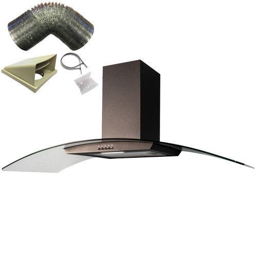 SIA CGH110BL Black 110cm Curved Glass Chimney Cooker Hood Fan And 3m Ducting Kit