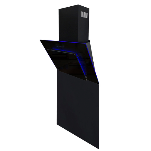 SIA 60cm Black Angled 3 Colour Edge Lit Cooker Hood & Toughened Glass Splashback