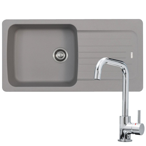 Franke Aveta 1.0 Bowl Stone Grey Reversible Kitchen Sink & KT6CHD Chrome Tap