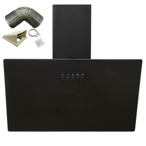 SIA AH60BL 60cm Black Angled Glass Chimney Kitchen Cooker Hood Fan & 3m Ducting