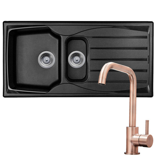 Astracast Sierra 1.5 Bowl Black Reversible Kitchen Sink  & KT6CUD Copper Tap