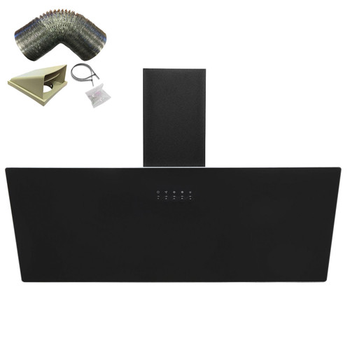 SIA AH90BL 90cm Black Angled Glass Chimney Kitchen Cooker Hood Fan & 3m Ducting