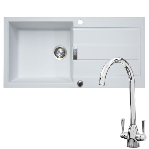 Franke 1.0 Bowl White Reversible Kitchen Sink & KT5CH Chrome Twin Lever Tap