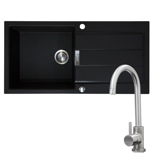 Franke 1.0 Bowl Black Reversible Composite Kitchen Sink & KT6BN Single Lever Tap