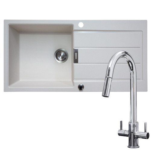 Franke 1.0 Bowl Cream Reversible Composite Kitchen Sink & Chrome Pull-Out Tap