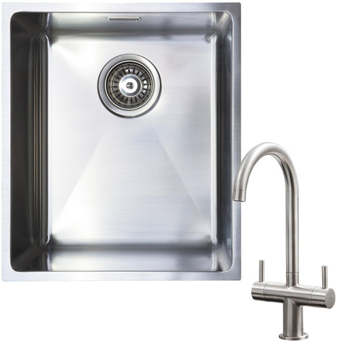 1.0 Bowl Undermount / Inset Stainless Steel Kitchen Sink W370 x D430 & KT3BN Tap