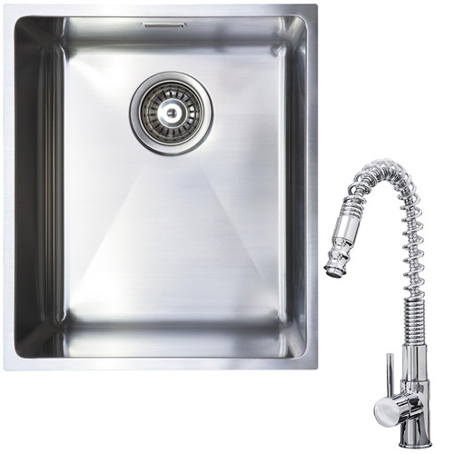 1.0 Bowl Undermount / Inset Stainless Steel Kitchen Sink W370 x D430 & KT7 Tap