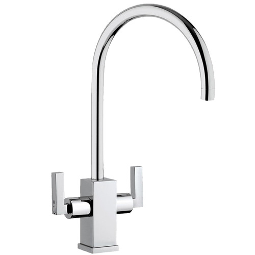 Franke Zell Chrome Twin Lever U-spout Modern Monobloc Kitchen Sink Mixer Tap