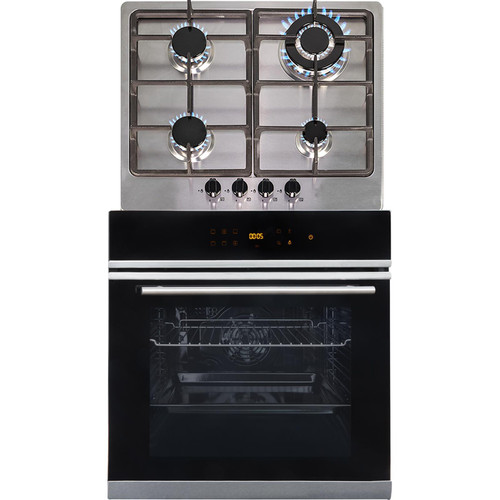 SIA BISO6SS 60cm Black Single Electric True Fan Oven & 4 Burner Steel Gas Hob