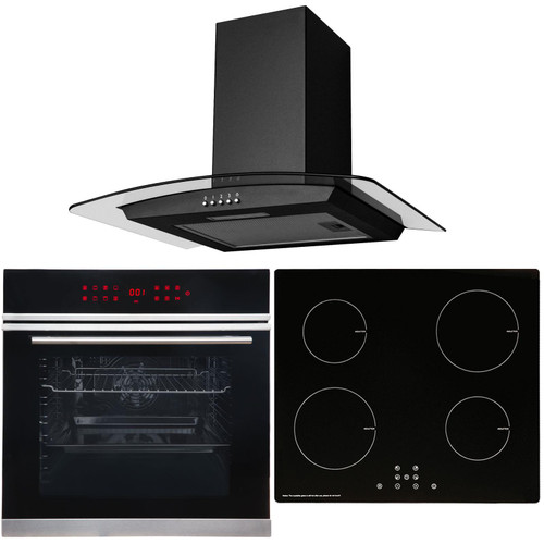 Black Touch Control 13 Function Single Fan Oven, Induction Hob & Curved Hood