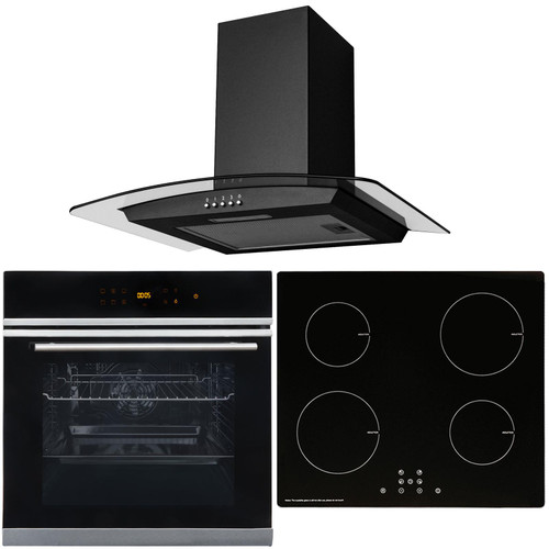 Black Touch Control 10 Function Single Fan Oven, 13A Induction Hob & Curved Hood