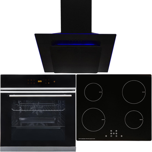 Black Touch Control 10 Function Single Fan Oven, Induction Hob & Angled Hood