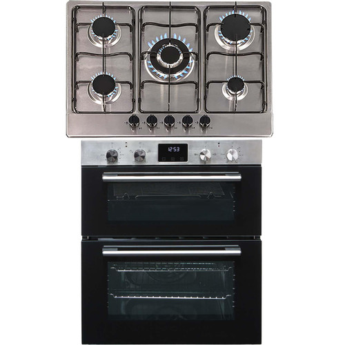 SIA 60cm Stainless Steel Double Built Under Fan Oven & 5 Burner 70cm Hob