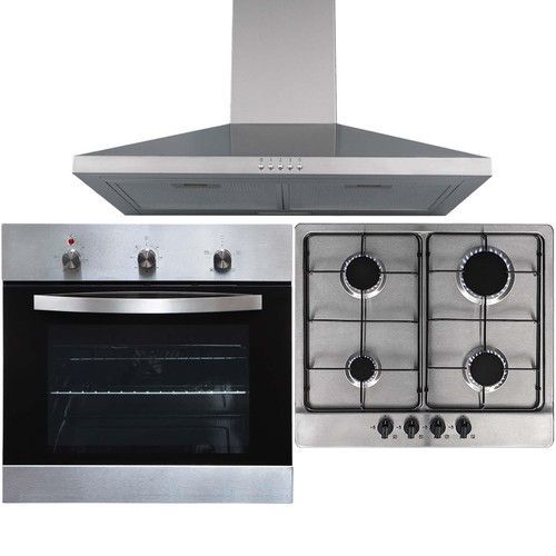 SIA SO113SS 60cm Stainless Steel Single Fan Oven, 4 Gas Burner Hob & Cooker Hood