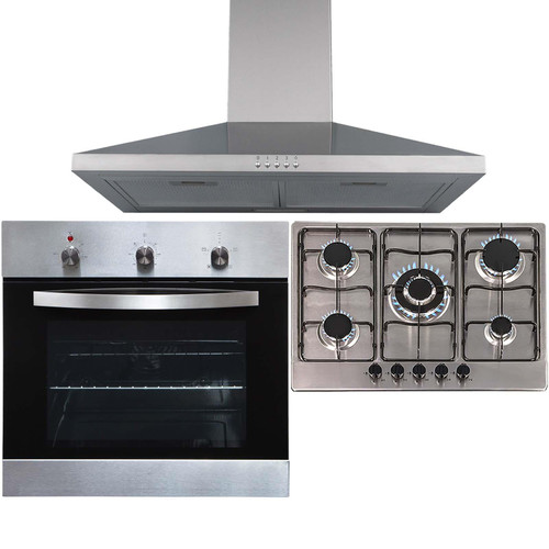 SIA 60cm Stainless Steel Single Fan Oven, 70cm 5 Gas Burner Hob & Extractor Fan