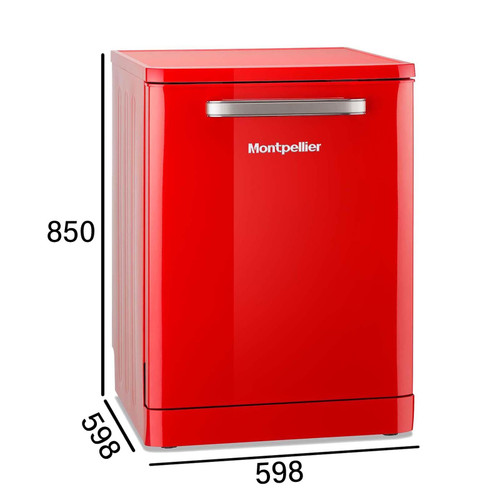 Montpellier MAB6015R Red 60cm Freestanding Retro Dishwasher 15 Place