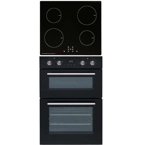 SIA 60cm Built In Double Electric Fan Oven & 4 Zone Touch Control Induction Hob