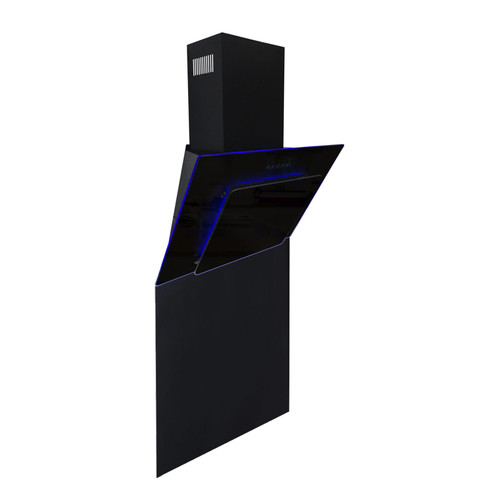 SIA 90cm Black 3 Colour LED Edge Lit Angled Cooker Hood And Glass Splashback