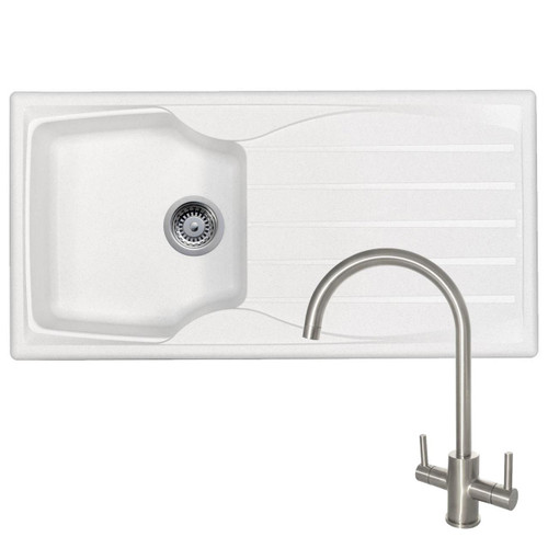 Astracast Sierra 1 Bowl White Kitchen Sink & Reginox Genesis Swan Neck Steel Tap