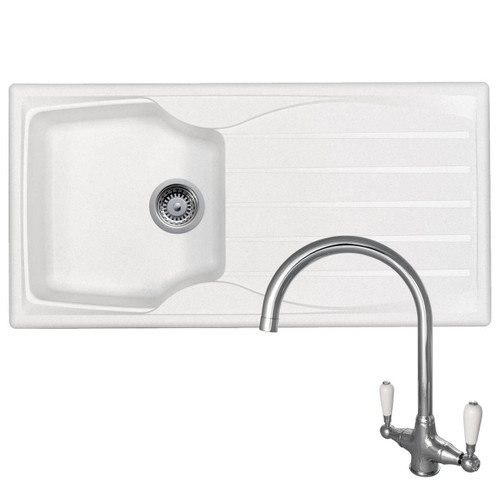 Astracast Sierra 1.0 Bowl White Kitchen Sink And Reginox Elbe Chrome Mixer Tap