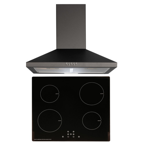 SIA 60cm Black 4 Zone Touch Control Induction Hob &Cooker Hood Extractor Fan