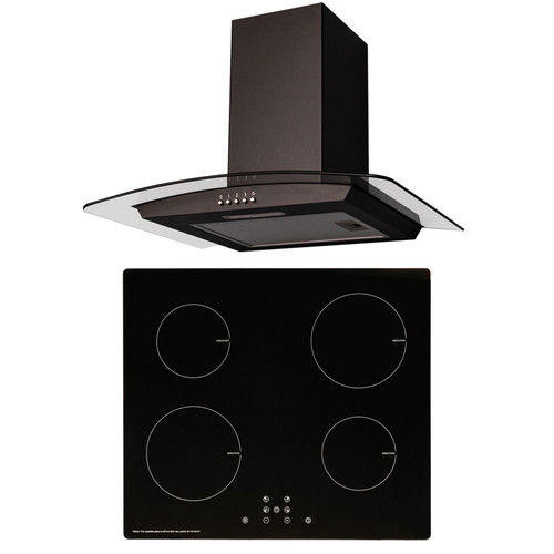 SIA 60cm Black 4 Zone ECO Plug In Touch Control Induction Hob & Curved Hood Fan