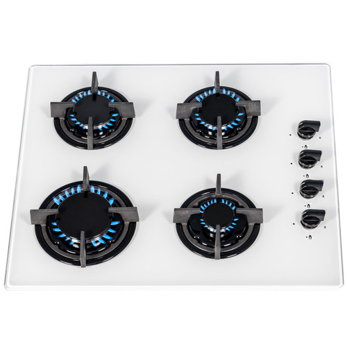 SIA GHG602WH 60cm White 4 Burner Gas On Glass Hob With Cast Iron Pan Stands