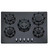 SIA R8 70cm Black 5 Burner Gas On Glass Hob With Cast Iron Pan Stands