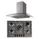 SIA 70cm Stainless Steel 5 Burner Gas Hob And Curved Glass Cooker Hood Extractor