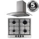 SIA 60cm Stainless Steel Gas 4 Burner Hob & Curved Glass Chimney Cooker Hood Fan