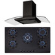 SIA 90cm 5 Burner Black Gas On Glass Hob And Curved Glass Cooker Hood Extractor
