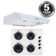 SIA 60cm 4 Burner White Gas On Glass Hob & Slim Visor Cooker Hood Extractor Fan