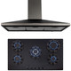 SIA 90cm Black 5 Burner Gas On Glass Hob And Chimney Cooker Hood Extractor Fan