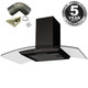 SIA CGH90BL 90cm Black Curved Glass Chimney Cooker Hood Extractor and 1m Ducting