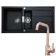 Franke 1.5 Bowl Black Reversible Tectonite Kitchen Sink & KT6CUD Copper Tap