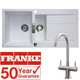 Franke 1.5 Bowl White Reversible Tectonite Kitchen Sink & KT3BN Twin Lever Tap