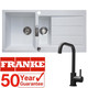 Franke 1.5 Bowl White Reversible Composite Kitchen Sink & KT6BLD Black Mixer Tap