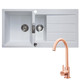 Franke 1.5 Bowl White Reversible Composite Kitchen Sink & KT6CU Copper Mixer Tap